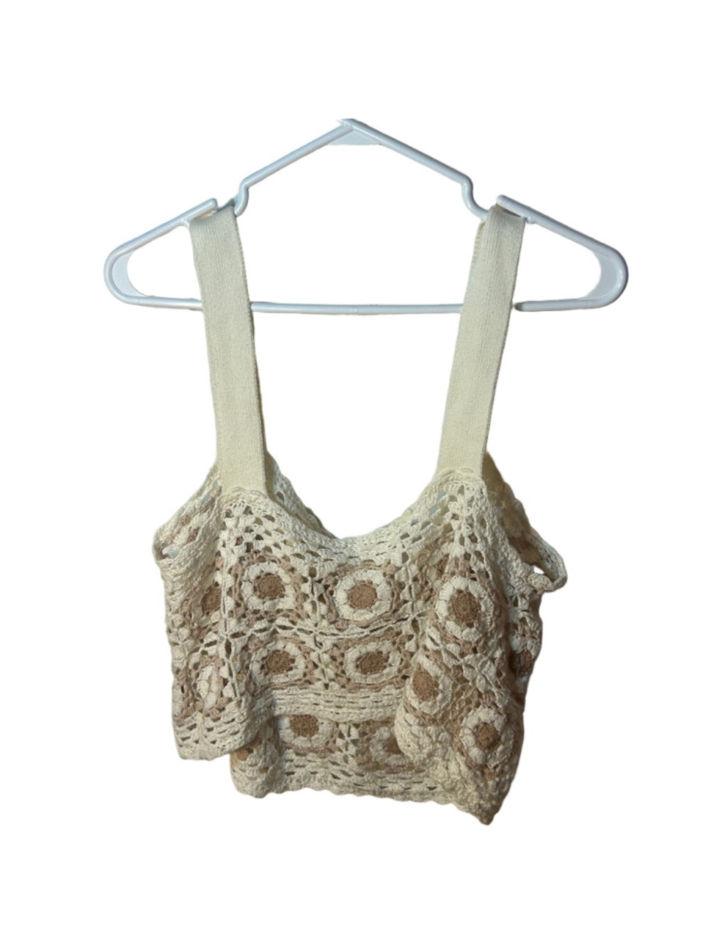 Abercrombie & Fitch Cream Crochet Boho Festival Floral Crop Top size L - Picture 4 of 5